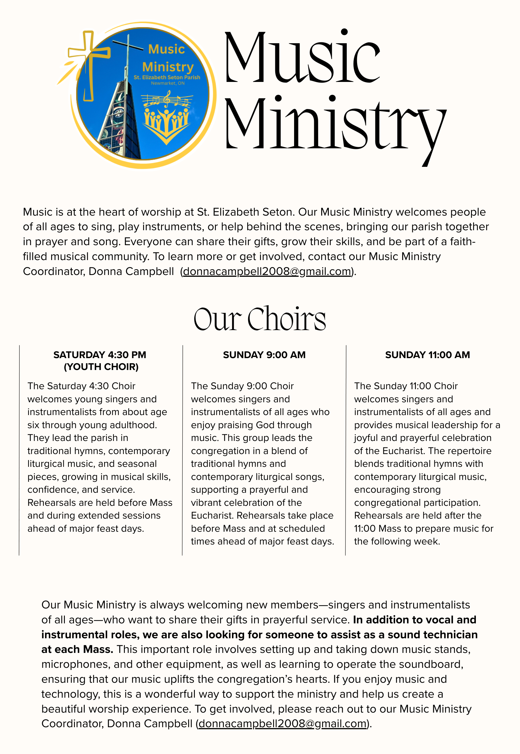Music Ministry page info