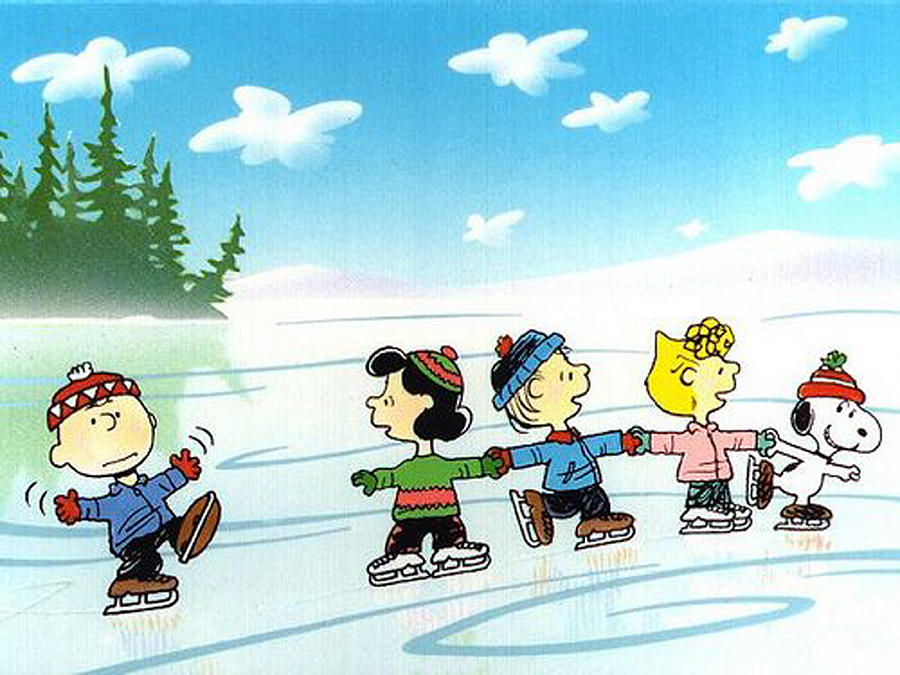 Snoopy and friends skating outdoors