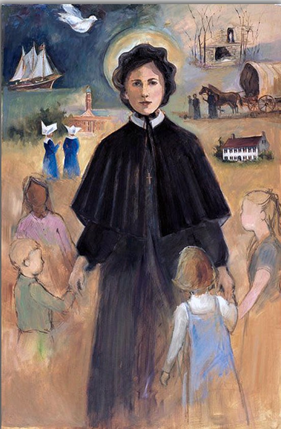 picture of St. Elizabeth Seton in a field with children