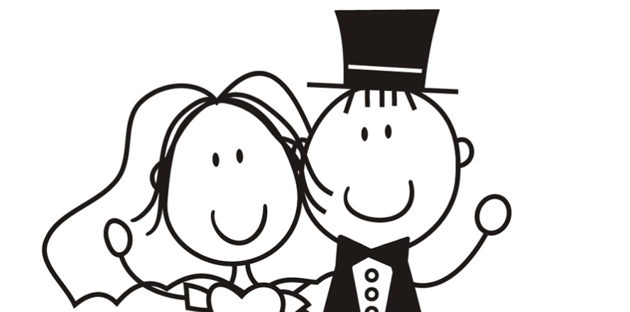 a cartoon stick figure image of bride and groom